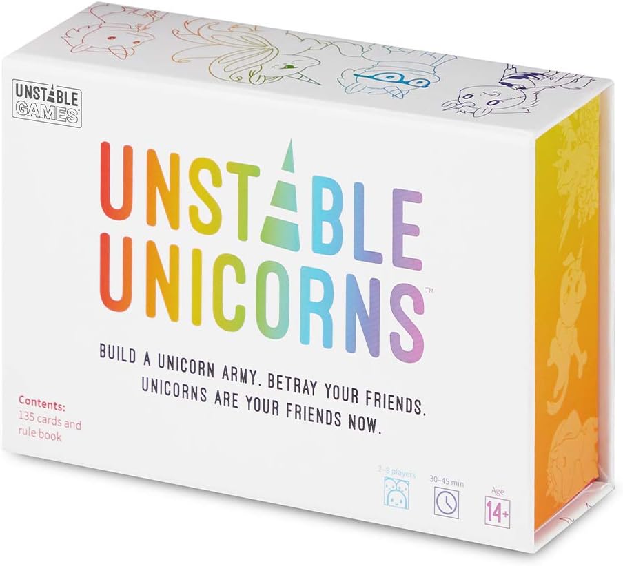 unstable unicorns card game front of box